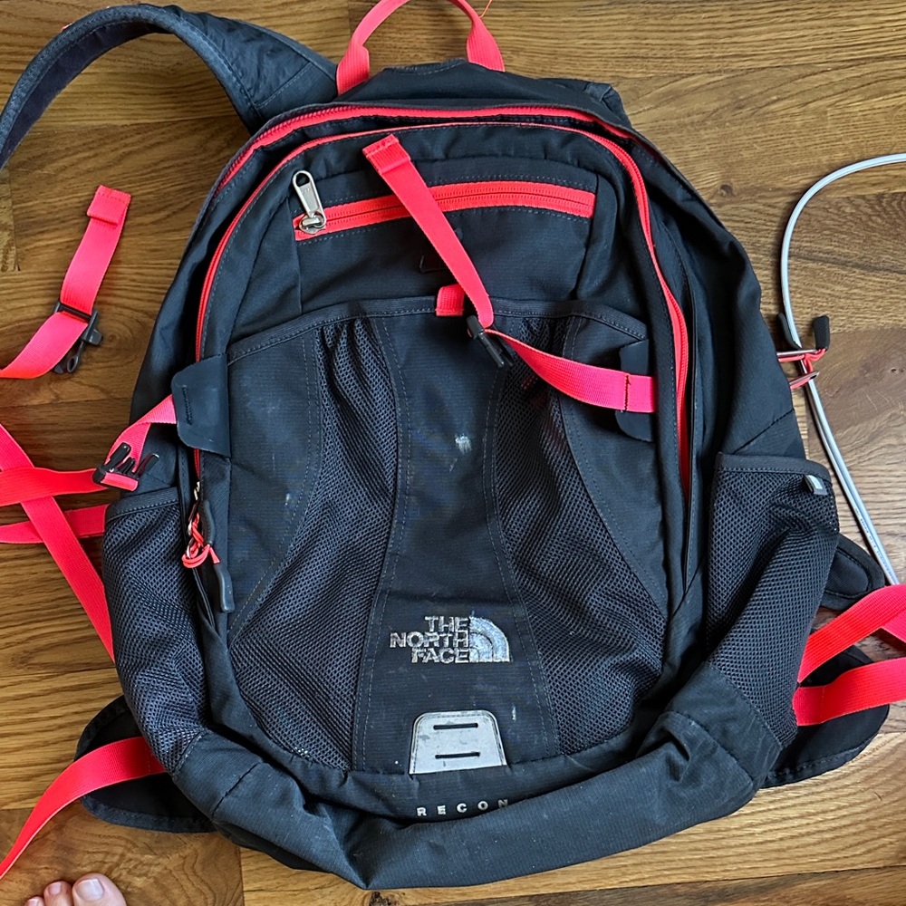 The North Face Black Backpack with Pink straps
